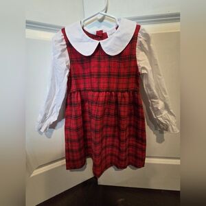 Plaid Red Kids Casual Dress with White Collar
